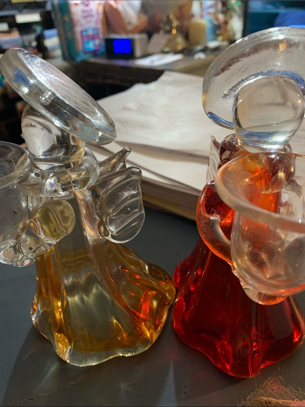 2-Hand Blown Glass Angel Candle Holders Amber & Ruby - Picture 2 of 4